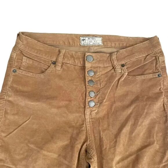 Free People Tan Brown Corduroy Raw Hem Womens Soft Pants Slim Leg Cropped SZ 27 - Picture 2 of 10